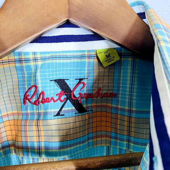 Robert Graham Short Sleeve Button Up Shirt Plaid Casual Contrast - M - Picture 4 of 4